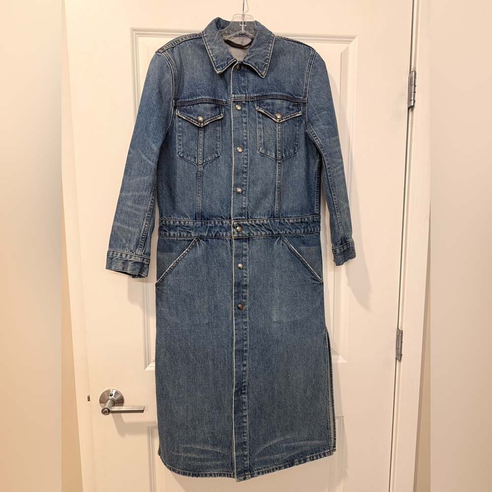 Helmut Lang VINTAGE Denim Trench Coat Dress Jacket Made in USA Size M | RARE - Picture 3 of 14